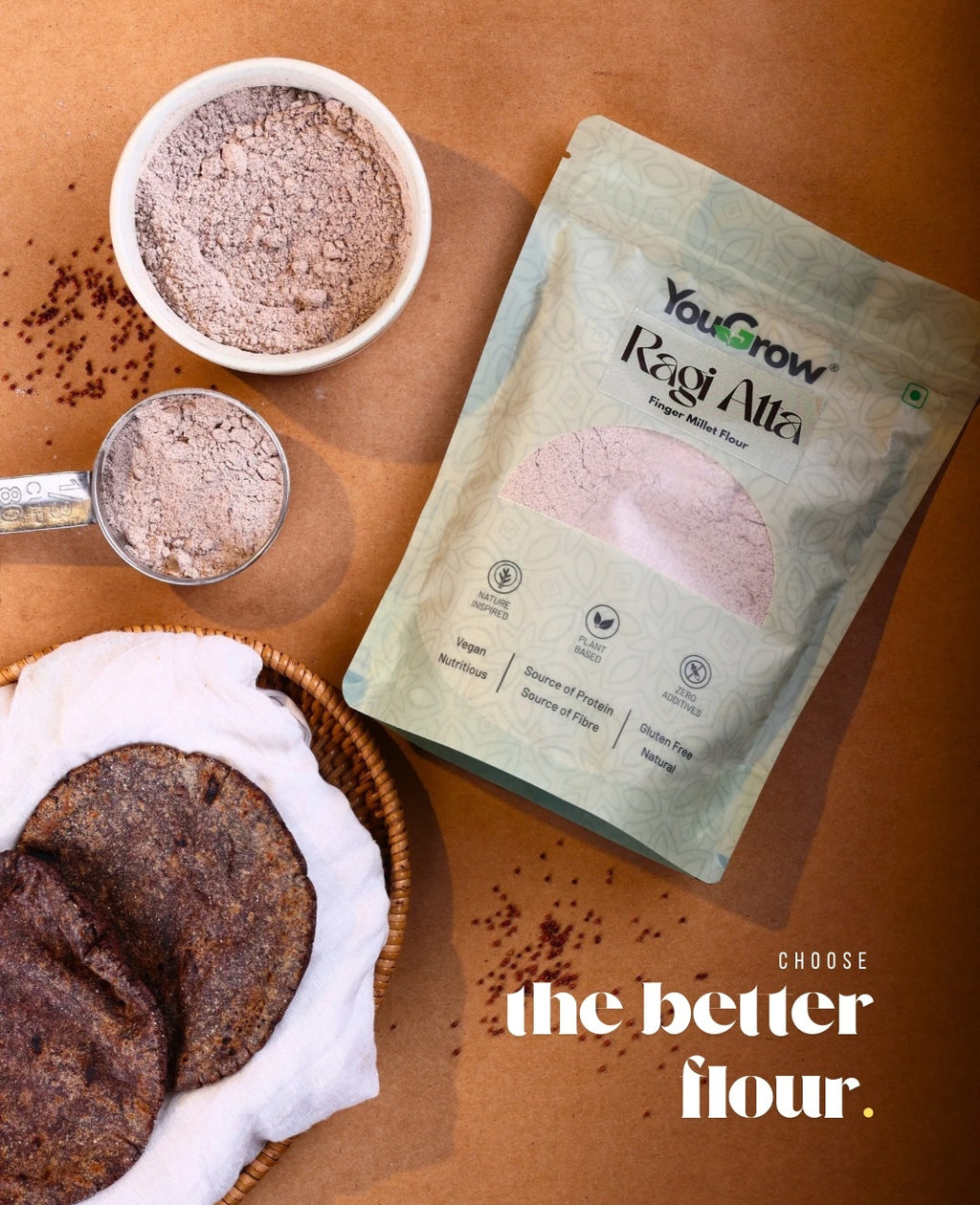 Ragi Flour (Atta) 500g - (Pack of 2) | Gluten-free Flour | Finger Millet | Vegan | Clean